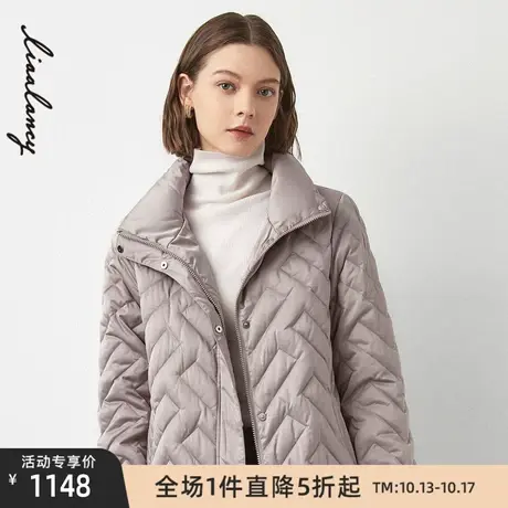 LANCY/悦朗姿鹅绒服冬季新款几何格纹羽绒服宽松显瘦气质外套商品大图