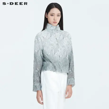 sdeer圣迪奥春秋装文艺个性渐变网纱绣花立领防晒外套女S20182205图片