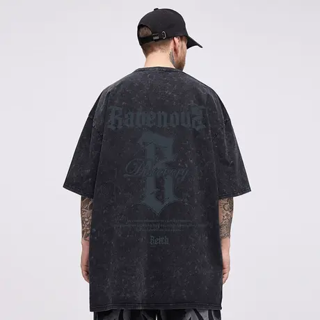 300g重磅纯棉大码做旧短袖t恤男高街美式字母复古宽松休闲半袖潮商品大图