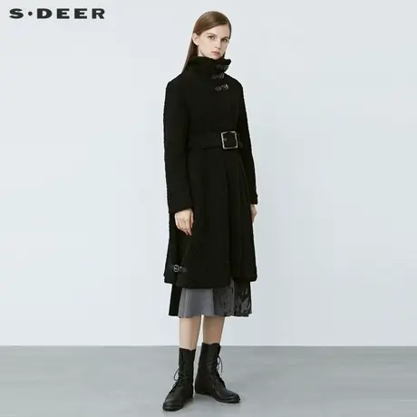 【直播间专属】sdeer圣迪奥女装高领收腰仿羊羔绒大衣S21481816图片