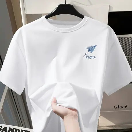 白色纯棉短袖t恤女2025新款爆款夏季正肩半袖圆领薄上衣简约衣服商品大图