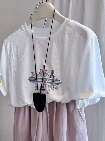 帆船男孩！软软雪花棉 薄款舒适圆领套头显瘦宽松休闲上衣 T恤女商品大图