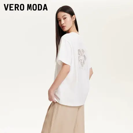 Vero Moda奥莱T恤女2025夏季新款后背蕾丝花朵拼接宽松落肩短袖商品大图