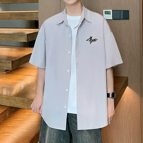 日系港风短袖衬衫男夏季2025新款美式街头宽松BF百搭情侣衬衣外套商品大图