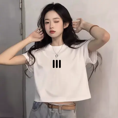 胖mm大码短款独特超好看T恤oversize短袖宽松露肚脐减龄上衣女ins图片