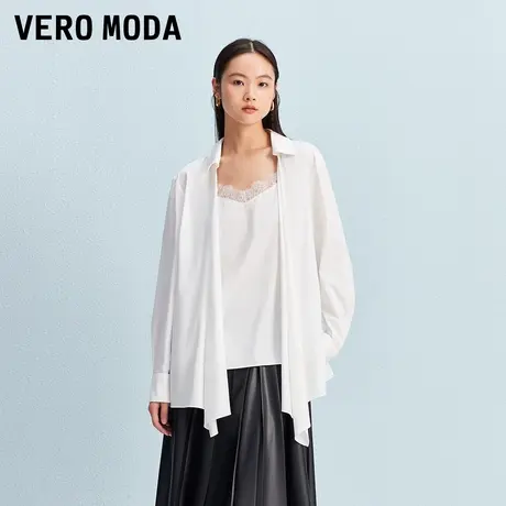 Vero Moda衬衫2025秋季新款含棉V领不规则底摆假两件上衣气质百搭商品大图