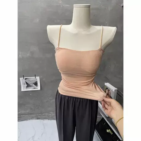 D ing制色～带胸垫褶皱小吊带背心内搭修身短款外穿上衣打底衫夏商品大图