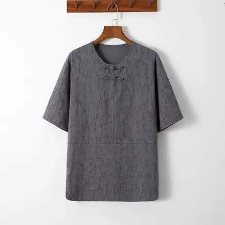 中国风夏季男士短袖T恤休闲盘扣复古宽松大码半袖小衫民族风上衣商品大图