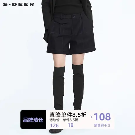 sdeer圣迪奥毛呢短裤新品女装复古时尚格纹A字裤子S20480908🍸商品大图