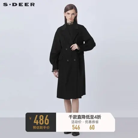 sdeer圣迪奥秋冬翻领双排扣泡泡袖长款毛呢大衣S21461827⏫商品大图