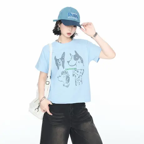 美式辣妹正肩短款修身卡通印花短袖T恤女2025夏季新款半袖上衣潮图片