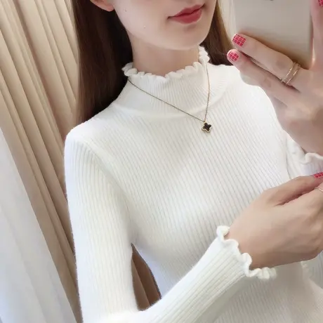 半高领打底衫女2024新款中领针织衫长袖上衣短款修身秋冬内搭毛衣商品大图