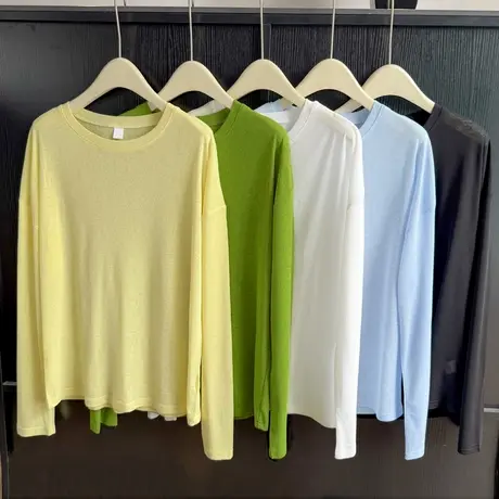 纯欲微透薄款圆领套头防晒罩衫女夏季韩版宽松百搭长袖T恤上衣潮商品大图