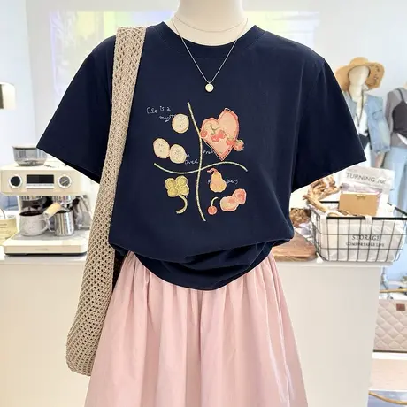 夏季新款韩系百搭清新水果印花宽松显瘦薄款短袖打底衫T恤女上衣商品大图
