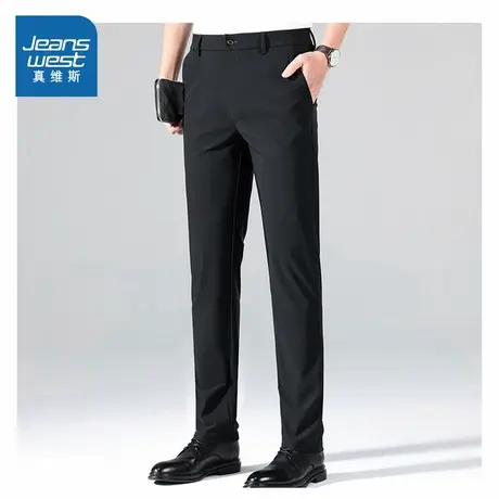 WX真维斯男装2025夏季新款 潮牌时尚男士西裤黑色直筒休闲裤商品大图