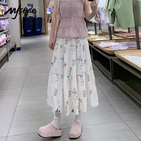 MJ STYLE温柔甜美风花朵印花三层蛋糕裙女夏季新款高腰A字大裙摆图片