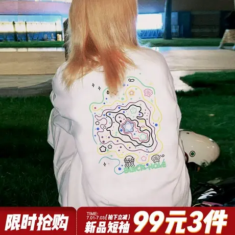 美式街头涂鸦风潮牌白色正肩t恤女短袖oversize大版宽松重磅上衣商品大图