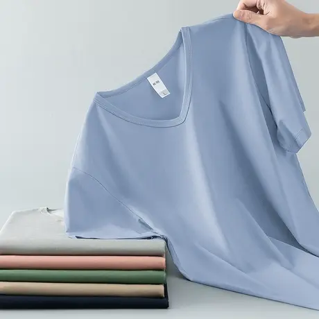 莫代尔短袖t恤男V领纯色上衣服简约百搭冰丝凉感速干体恤夏季半袖商品大图