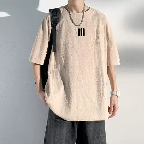 透气抗皱亚麻T恤男士短袖夏季新款薄款上衣宽松冰丝棉麻半袖衣服图片