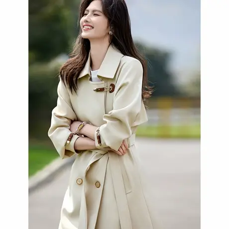 时尚气质简约通勤长款风衣女士2024年秋季新款百搭休闲上班族外套商品大图