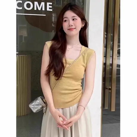 方领无袖t恤女2025新款夏季背心内搭高级感显瘦辣妹别致绝美上衣商品大图