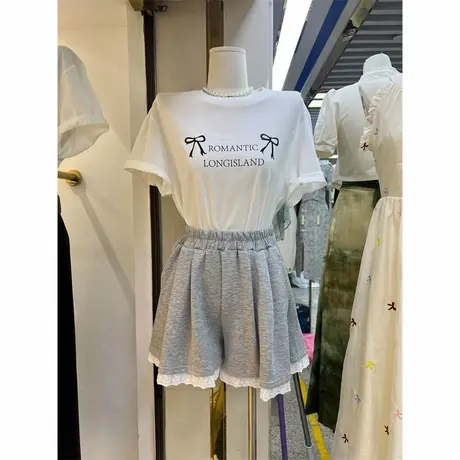 韩系蕾丝边阔腿休闲短裤女夏季韩版百搭宽松高腰通勤外穿运动热裤商品大图