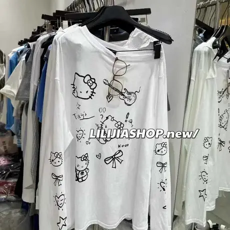 韩国东大门夏季新款卡通动漫印花宽松薄款防晒长袖T恤罩衫上衣女商品大图