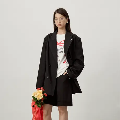 omont蛋挞家 复古双排扣西装外套女秋季宽松慵懒休闲西服西装商品大图