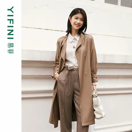 [专柜同款]Yifini/易菲高密斜纹气质宽松长款风衣外套女春秋新款图片
