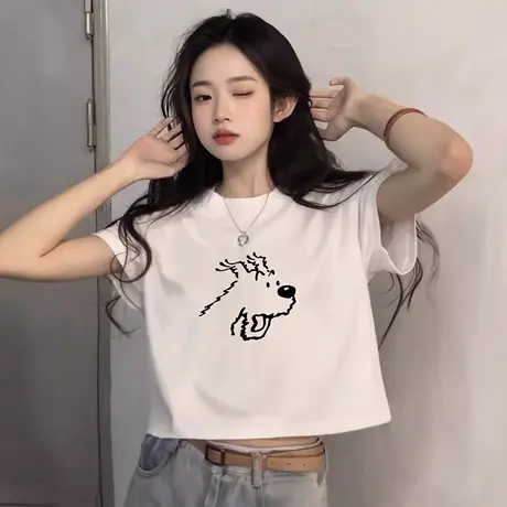 vintage短款露脐上衣女短袖夏法式甜飒风ins潮牌辣妹别致漂亮t恤图片