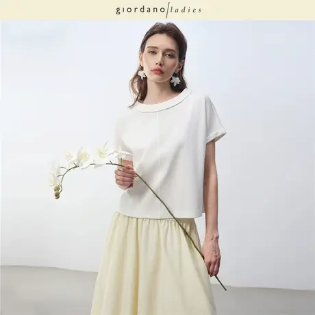 GL2025夏季新款短袖t恤女丝光棉纯色简约小立领连袖上衣02325015图片