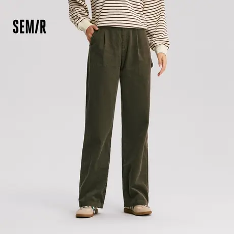 [商场同款]森马休闲裤女纯棉灯芯绒阔腿裤2024新款冬季工装裤复古商品大图