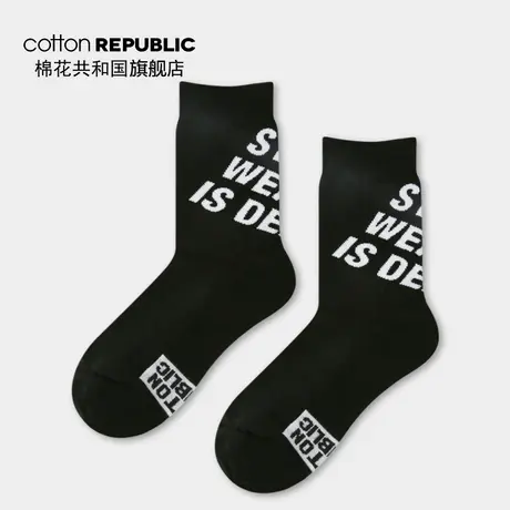 Cotton Republic/棉花共和国女士中筒袜情侣款LOGO提花休闲棉短袜图片