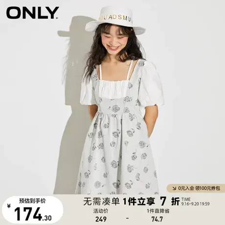 ONLY奥莱夏季拼接提花泡泡袖A字短裙牛仔连衣裙女商品大图