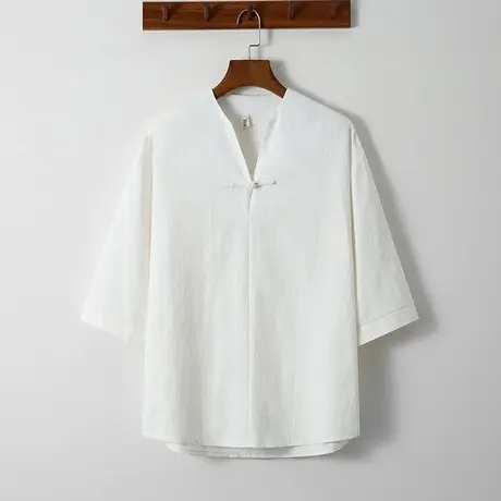 夏季中国风七分袖男T恤宽松复古民族风盘扣休闲小衫大码中袖衣服商品大图