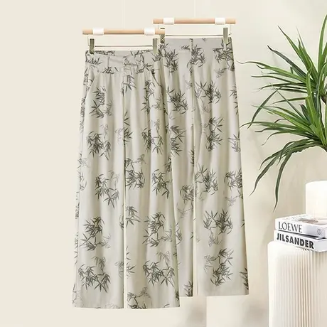 2025夏季新款高腰显瘦直筒裤女宽松休闲百搭阔腿裤民族风印花长裤图片