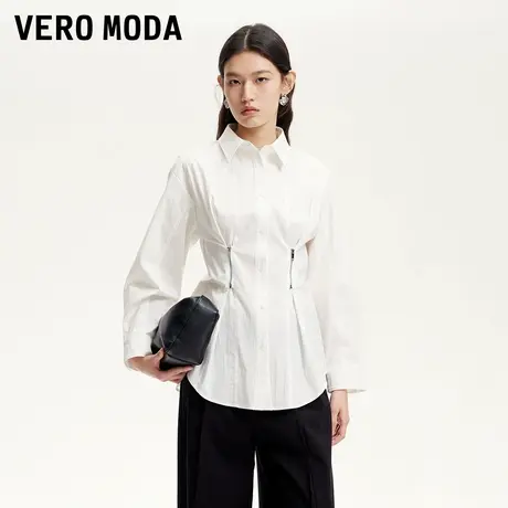 Vero Moda奥莱衬衫女2025夏季新款拉链装饰收腰显瘦通勤纯色上衣商品大图