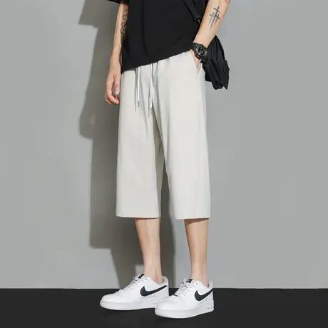 棉麻七分裤男夏薄款透气简约青年苎麻短裤男士凉感白色高端78分裤商品大图