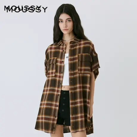 【百】moussy 2024夏季新品美式复古风格纹衬衫女图片