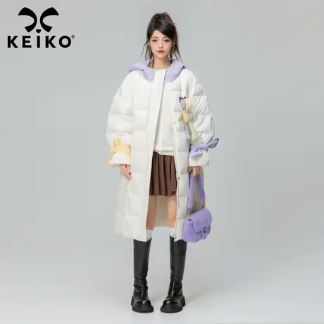 KEIKO KEIKO 兔耳朵连帽羽绒服女中长款2023冬季90白鸭绒加厚外套图片