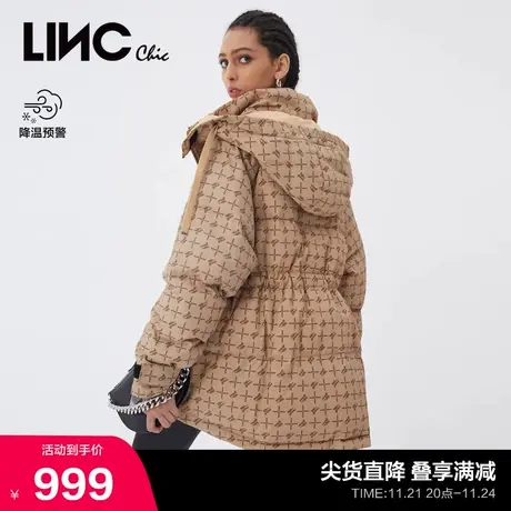 LINCCHIC金羽杰羽绒服女收腰复古印花短款羽绒服女冬季Y21802260Y图片