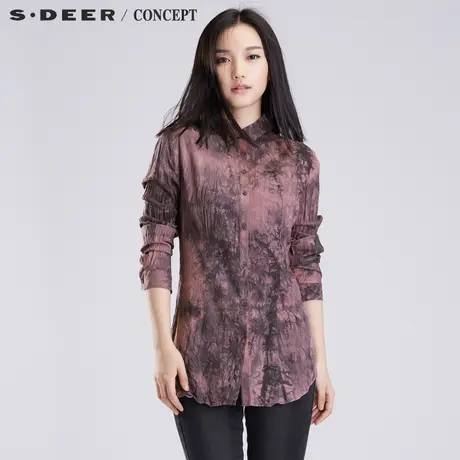 sdeer圣迪奥女春装 诗意斑驳印花抓皱衬衫S16380578图片