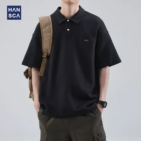 hansca 短袖t恤男polo衫夏季潮流纯色宽松百搭翻领休闲刺绣上衣服商品大图