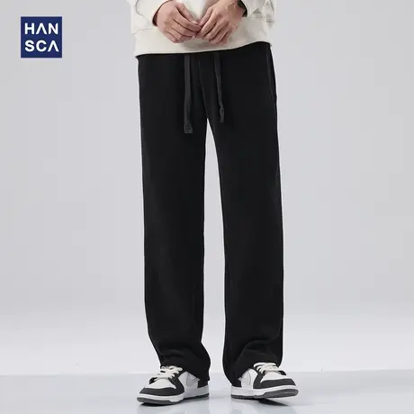 hansca灯芯绒直筒休闲裤男秋季潮牌美式宽松抽绳垂直拖地运动长裤商品大图