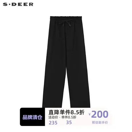 sdeer圣迪奥女装简约时尚抽绳松紧插袋直筒长裤S233Z0812图片