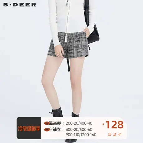 sdeer圣迪奥英伦复古格纹毛呢短裤女款外穿季裤子女S20480905图片