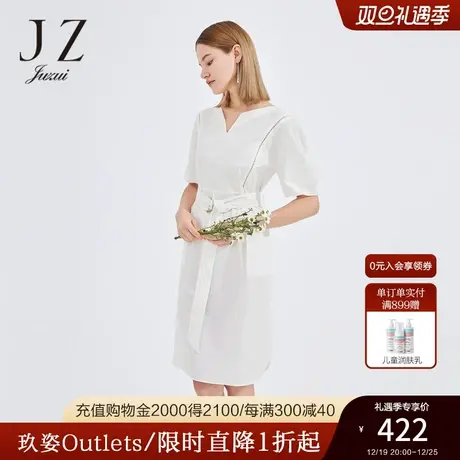 JZ玖姿裙子女装2022夏季新款雅致白气质通勤OL风收腰衬衫连衣裙棉商品大图