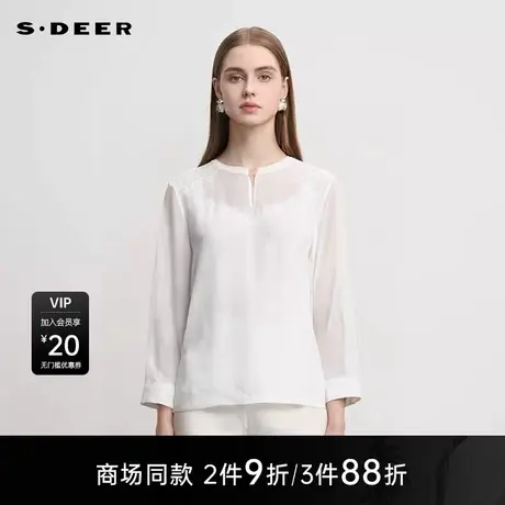 【商场同款】sdeer圣迪奥女装复古圆领绣花宽松长袖上衣S25283207图片
