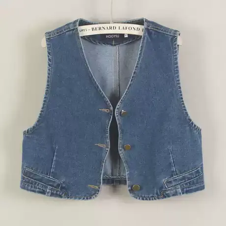 牛仔马甲女2025夏季新款v领深蓝无袖背心超短上衣春秋外搭配裙子商品大图