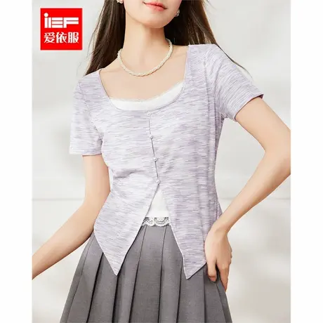IEF/爱依服2025夏季新款法式温柔小女人气质通勤百搭短款修身上衣图片